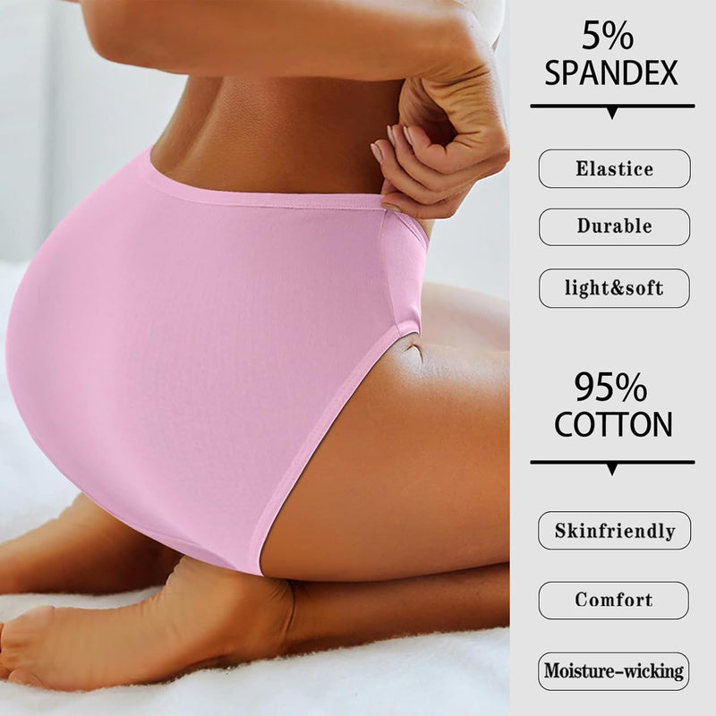 Women's Underwear, High Waist Cotton Breathable Full Coverage Panties Brief Multipack Regular and Plus Size