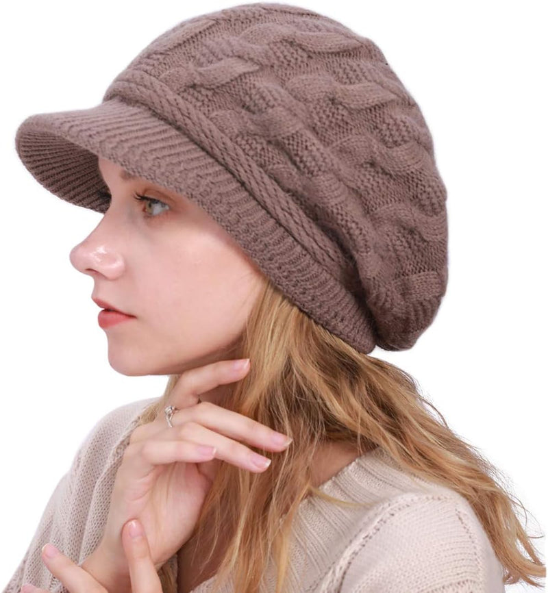 Muryobao Women's Winter Warm Slouchy Cable Knit Beanie Skull Hat with Visor