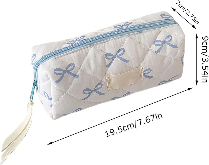 Coquette Bow Pencil Case & Makeup Bag, Soft Cotton Storage Bag Aesthetic Pattern Gift Makeup Pouch for School Stationery, Cosmetics, Toiletries