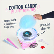 Retro Cotton Candy Machine for Kids, Includes 2 Reusable Cones, 1 Sugar Scoop, 1 Extractor Head, Vintage Hard & Sugar-Free Cotton Candy Maker, Pink