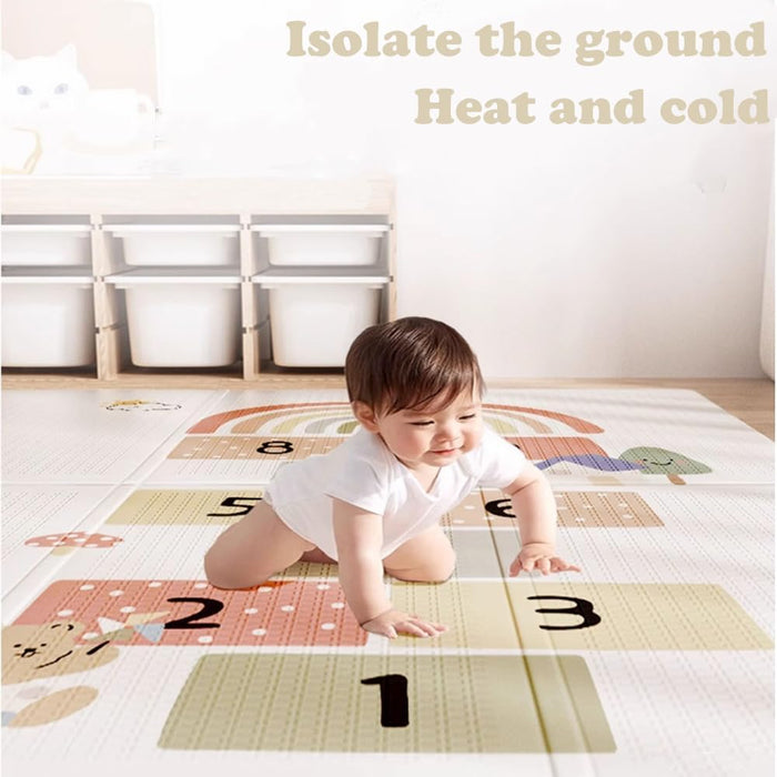 QHWRV Double-Sided Pattern Baby Crawling Play Mat 180x200x1.5cm with Height Ruler, Foldable, Suitable for Babies & Toddlers, Kindergarten Mat, Waterproof & Dustproof (A)