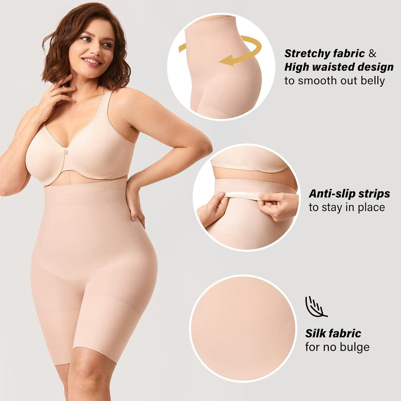 DELIMIRA Women's Shapewear Shorts Panties Tummy Control Plus Size Thigh Slimmer High Waist