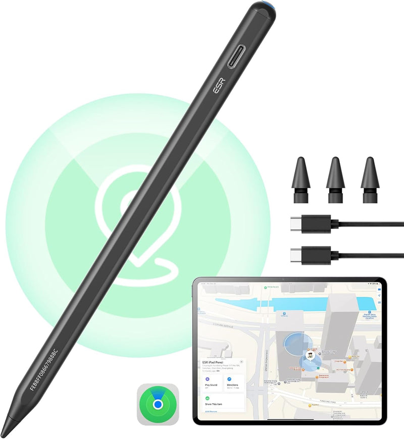 Geo Digital iPad Pencil Findmy Compatible with Apple iPad 2018-2025,with Easy Shortcuts for Apple iPad A16/10/9/8 & Air 13/11 & Pro 12.9/13/11 & Mini 7/6/5,White(No Wireless Charging) - Black