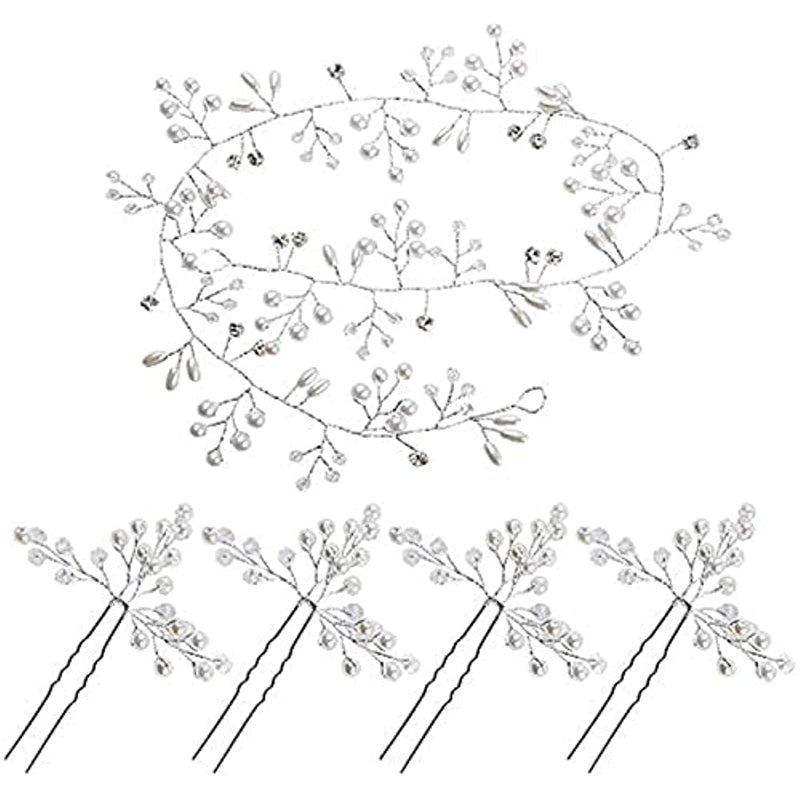 Benting Bridal Wedding Hair Vine,Extra Long Pearl and Crystal Beads Bride Head Piece,Silver Hair Accessories for Women and Girls