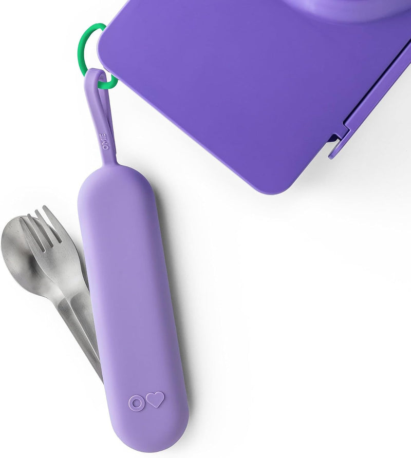 OmieBox Travel Utensil Set Fork and Spoon with Case for Easy Travel Stainless Steel Fork and Spoon (Blue) - Purple