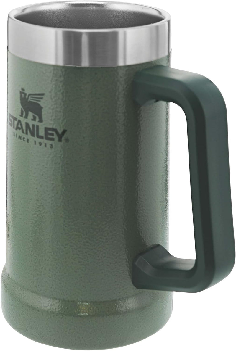 Adventure Vacuum Beer Stein 0.7L Hammertone Green Travel Mug Keeps Beer Cold for 7 Hours - Stainless Steel with Handle - Vintage - Dishwasher Safe - Hammertone Green