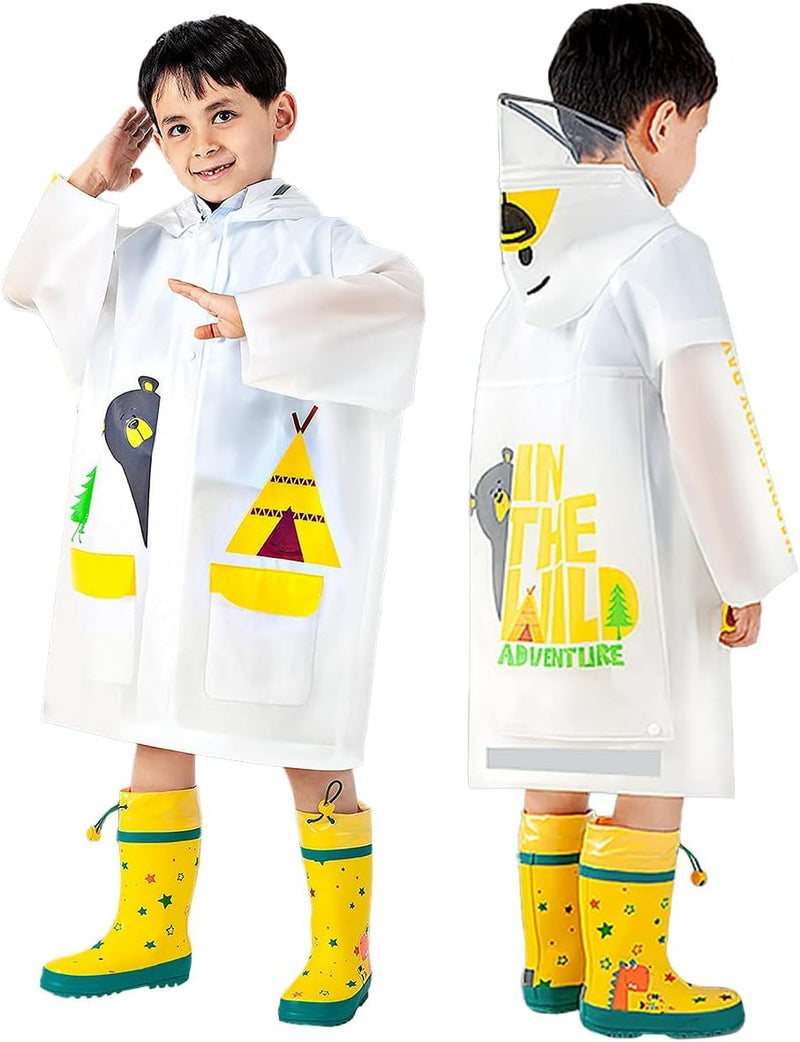Kids Rain Poncho, Children's raincoats, Kids Raincoat Girls Boys Reusable Rain Poncho Jacket, Waterproof Jacket with Hood Toddler Rainwear Rain Coat (Bear M)