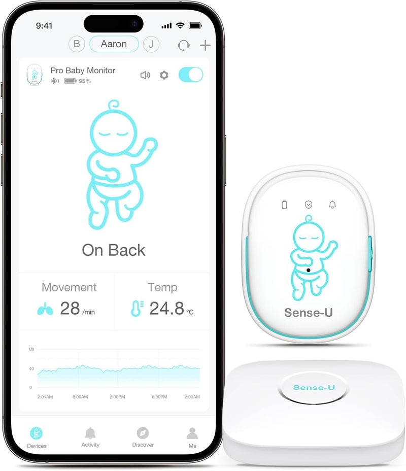Sense-U Smart Baby Monitor Tracks Baby's abdominal Movement, Feeling Temperature and Stomach Sleeping for Baby Safety with Audio Alarm on Smartphone