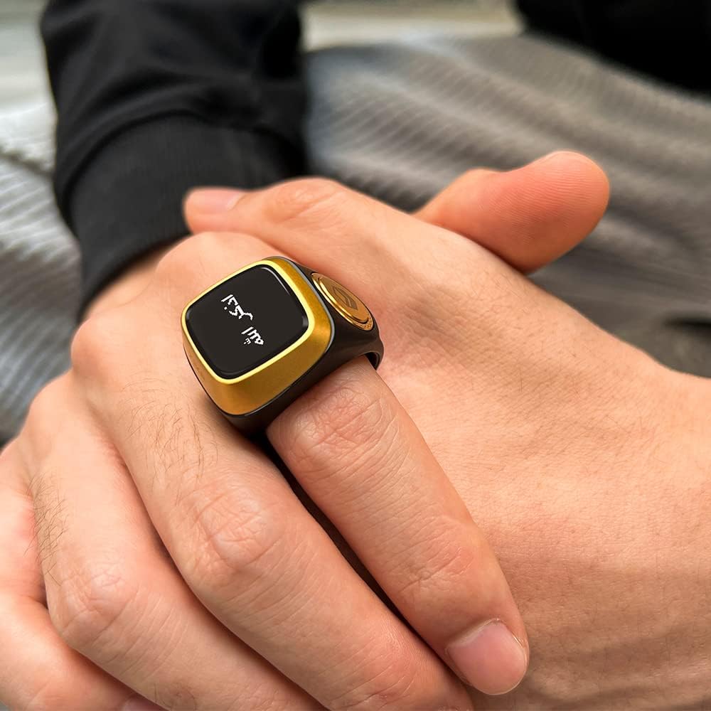 iQIBLA Smart Tasbih Zikr Ring- Muslim Prayer- Prayer timing reminder- OLED display- Tasbih Counter- Smart Ring- Wearable Technology- Waterproof Black 22mm- E0120BK- 20mm- USB – image 3