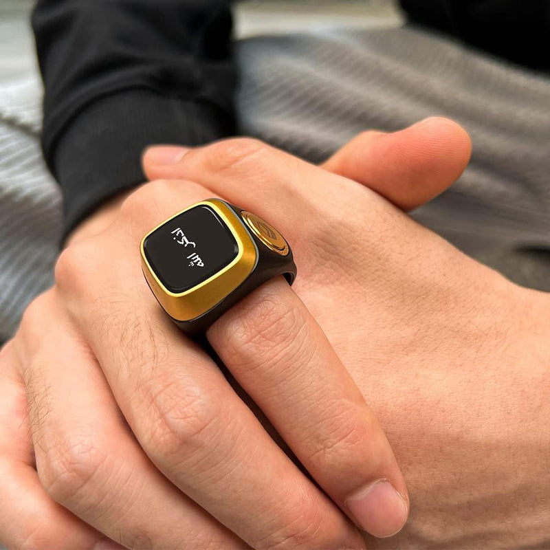 iQIBLA Smart Tasbih Zikr Ring- Muslim Prayer- Prayer timing reminder- OLED display- Tasbih Counter- Smart Ring- Wearable Technology- Waterproof Black 22mm- E0120BK- 20mm- USB - black
