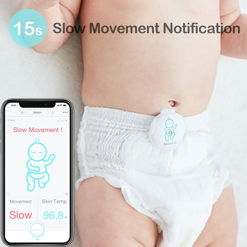 Sense-U Smart Baby Monitor Tracks Baby's abdominal Movement, Feeling Temperature and Stomach Sleeping for Baby Safety with Audio Alarm on Smartphone
