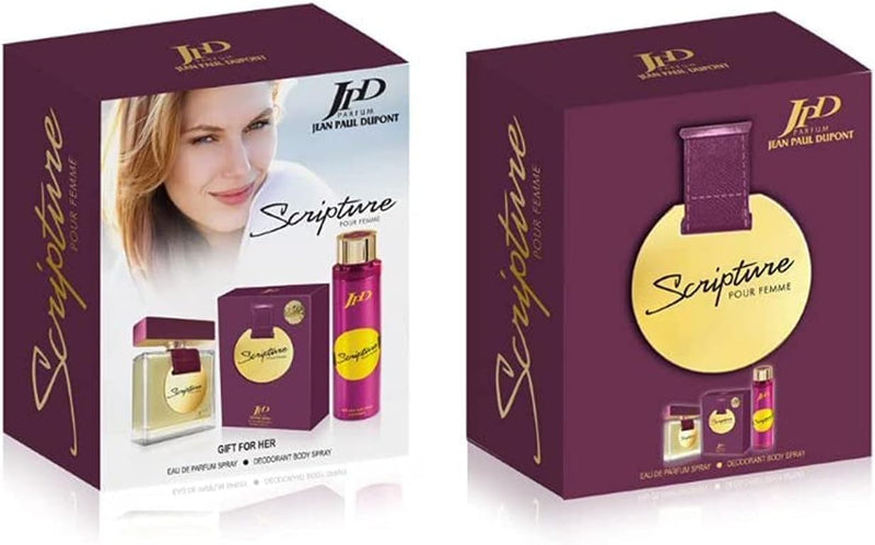 Jean Paul Dupont (JPD) Scripture Pour Femme - 2 Pieces Promo Pack for Women - Eau de Parfum 100ml + Body Spray 200ml - Gift for Her - Perfume Gift Set -Fresh and Woody notes