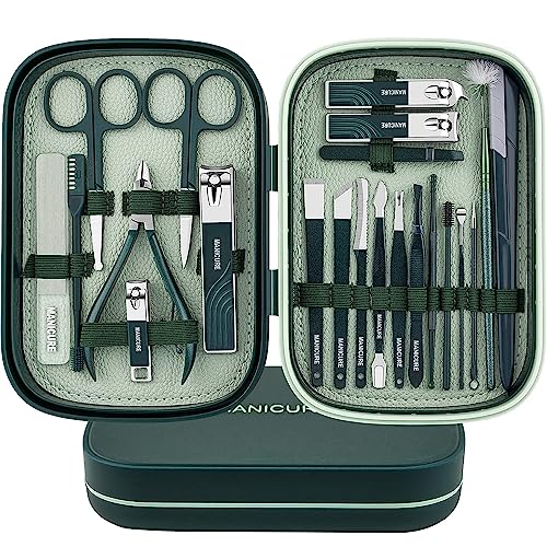 NALACAL Manicure Set Nail Clippers Kit 22 Pcs Professional Pedicure Set Sharp and Durable Stainless Steel Nail Care Tools for Men Women with Luxurious Travel Case (Dark Green)