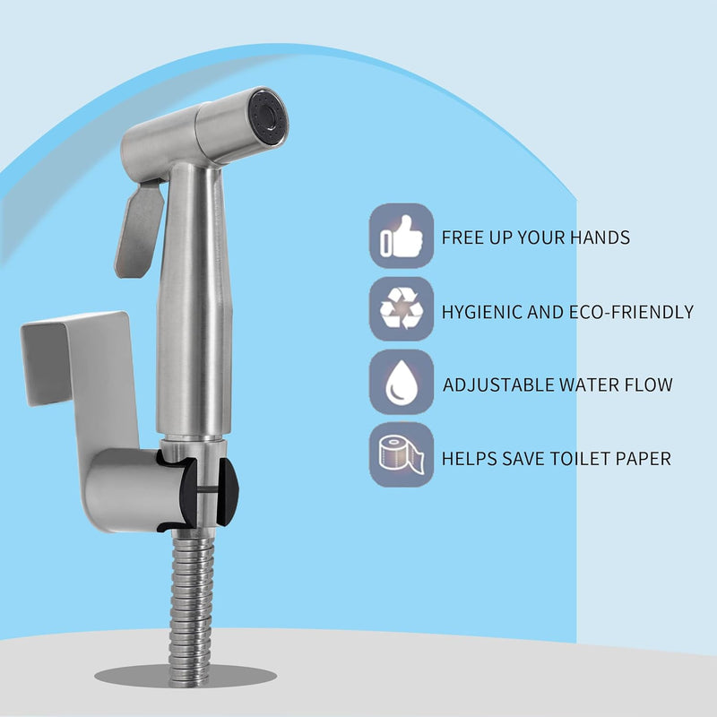 Brushed Nickel Handheld Bidet Sprayer for Toilet, Premium Stainless Steel Bathroom Bidet Sprayer Set, Baby Cloth Diaper Sprayer with Complete Bidet Spray Hoses Kit, Support Wall or Toilet Mount