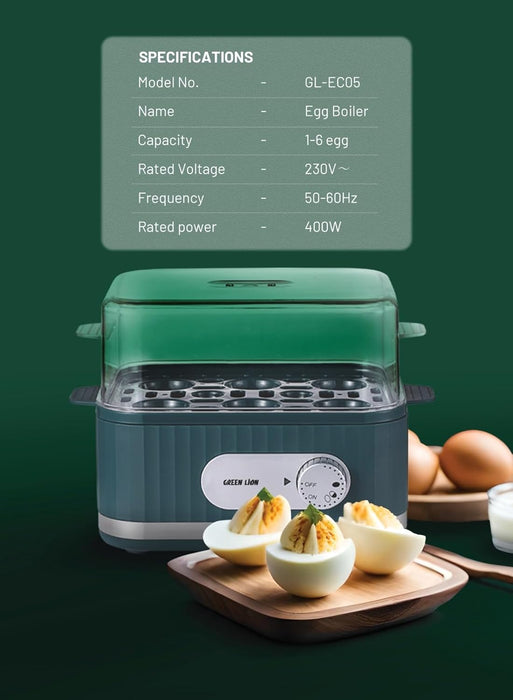 Green Lion 3-Tier Egg Cooker, Egg & Vegetable Steamer, 16 Eggs Capacity, 500mL Water Reservoir, 400-500W Power, 0-60min Timer, Stainless Steel Heating, Steam Vent Lid, Indicator Light - Gray