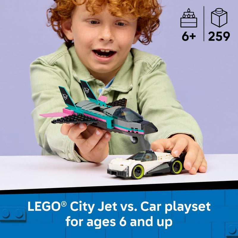 City Jet vs. Car 60489 Building Toy, Plane, Supercar plus Pilot & Driver Minifigures, Play Set, Gift for 6+ Year Old Boys & Girls, 259 Pieces