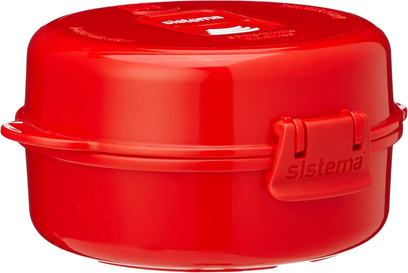 Sistema Microwave Egg Cooker and Poacher with Steam Release Vent, Dishwasher Safe, 9.16-Ounce, Red