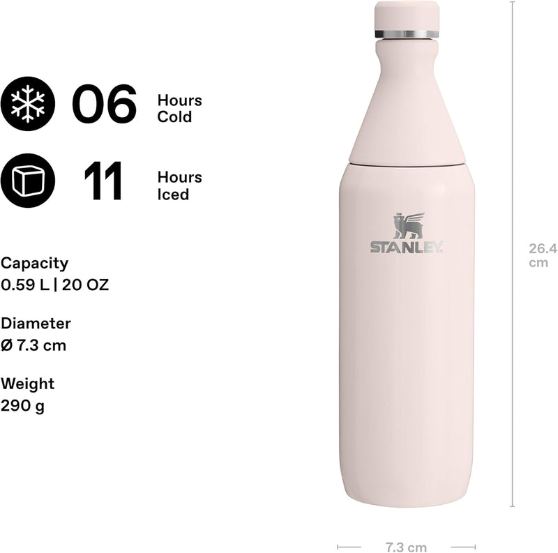 The All Day Slim Sports Water Bottle 0.6L - Cold For 6 Hours - Iced For 11 Hours - BPA-Free Recycled Stainless Steel - Leakproof - Dishwasher Safe - Rose Quartz - Rose Quartz