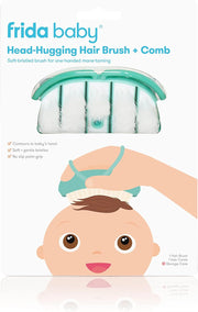 Frida Baby Head-Hugging Hairbrush and Comb Set: Flexi-Brush Countors to Head, Soft Bristled Brush, for Newborns and Up, Hair Brush + Comb + Storage Case