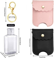 Khazna Portable Squeeze Bottle, Plastic Travel Bottle with Leather Keychain Holder for Hand Sanitizer, Essential Oil, Refillable Bottle Clips to Travel Bag (1 Pack Pink+1 Pack Black)