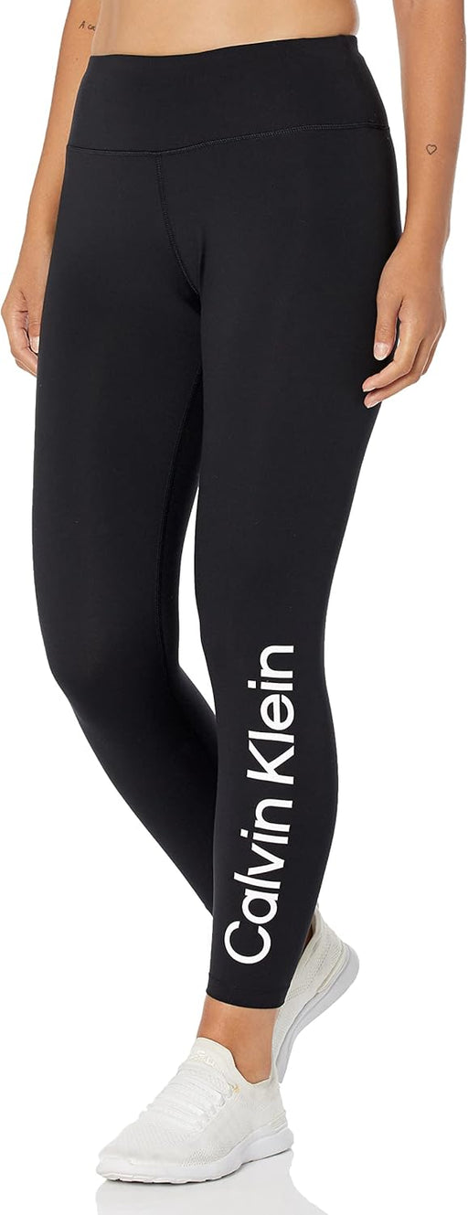 Performance womens Calvin Klein Logo High Waist 7/8 Legging Leggings - Black With White Logo