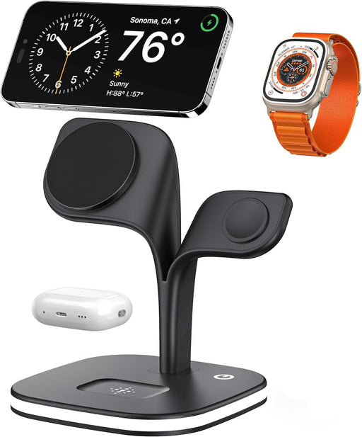 2025 3 in 1 Wireless Charging Station, Foldable Wireless Charger for Multiple Devices iPhone 16/15/14/13/12 Pro Max Plus Watch 1-9 AirPods (Black) - Black
