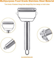 DELFINO Peeler Stainless Steel Cutter Slicer for Carrot Potato Melon Gadget Vegetable Fruit Steel Peeler Double Sided Blade Multi-functional Vegetable Cutter and Fruit Slicer Dual Blade for Kitchen