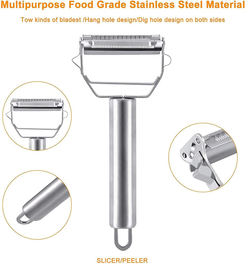 DELFINO Peeler Stainless Steel Cutter Slicer for Carrot Potato Melon Gadget Vegetable Fruit Steel Peeler Double Sided Blade Multi-functional Vegetable Cutter and Fruit Slicer Dual Blade for Kitchen