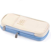 Nyganmelloz Large Capacity Pencil Case Pouch Portable Aesthetic Cute High Big Capacity Pen Cases Office College School Travel Stationery Makeup Storage Bag Box Desk Organizer for Girl Boy Women Men - Light Blue