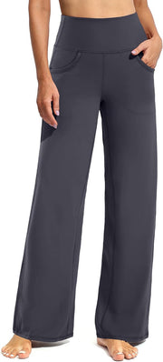 Women Yoga Pants Activewear Leggings Trousers with Pockets Stretch Loose Casual Wide Lounge Sweatpants Petite/Regular/Tall - Grey