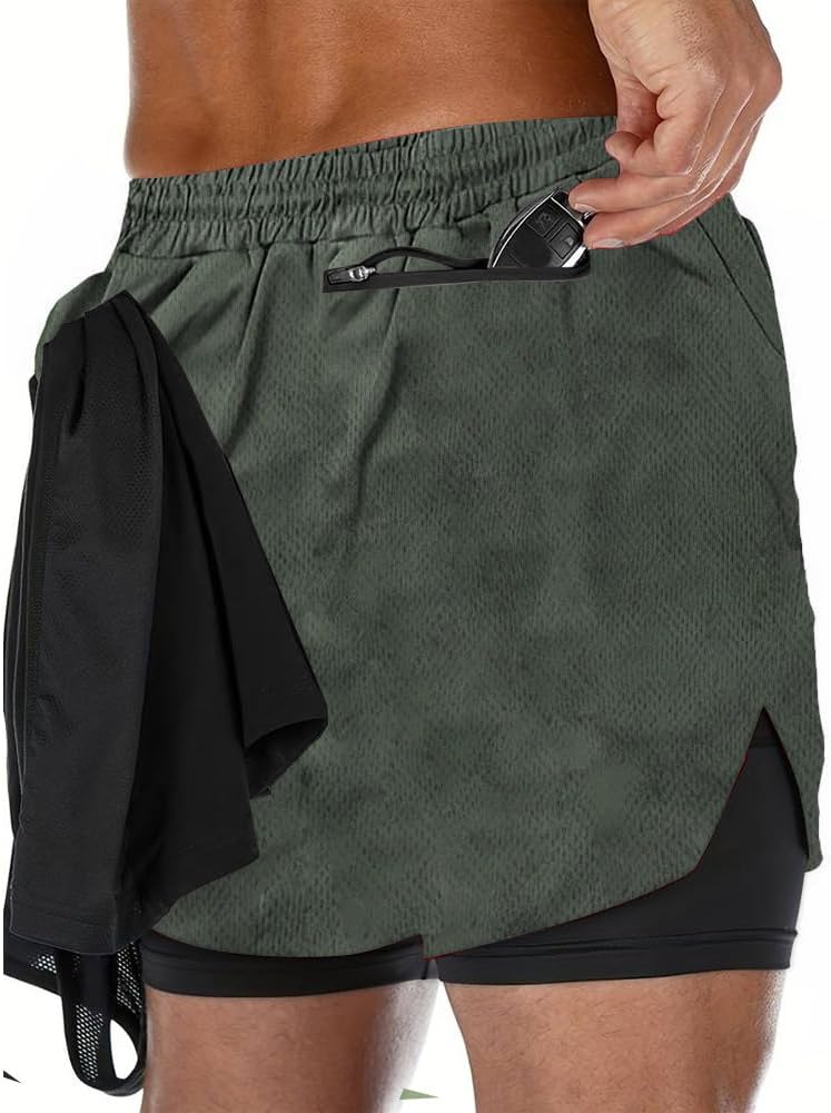 VITION Gym Shorts for Men, Men's Activewear Running Shorts,Drawstring Gym Shorts Men, 2 Layer Loose Athletic Shorts with 4 Pockets