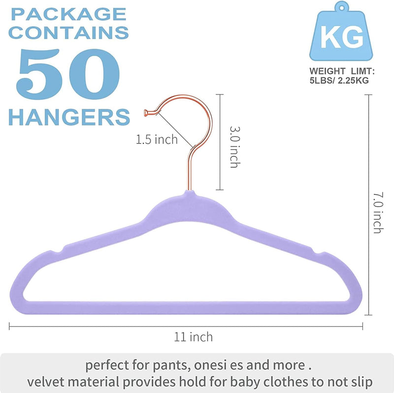 Red Dot Gift® 50 Pack Baby Velvet Hangers 11Inch/28cm - Nursery Clothes Hangers Non Slip Toddler Hangers, 360 Chrome Swivel Hook (White, 50)