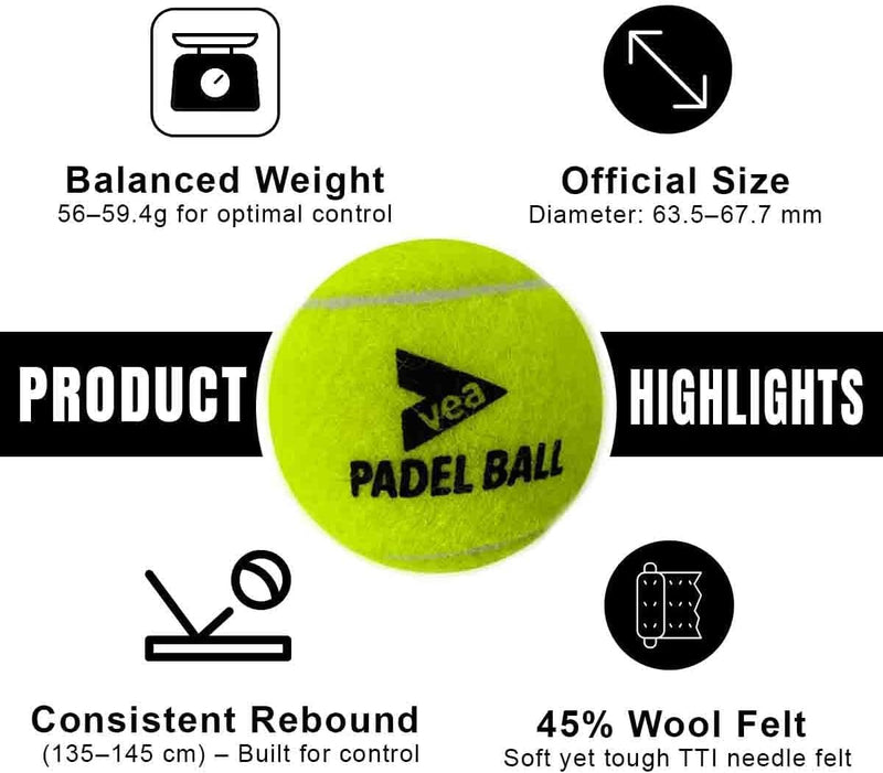 VEA Diamond Pro Padel Racket with 2 Tubes of Balls Carbon Fiber Racquet, EVA Core, 6 High-Bounce Padel Balls Premium Padel Set for Power & Control