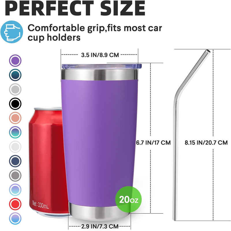 Volhoply 20oz Stainless Steel Tumbler with Lid and Straw,Double Wall Insulated Travel Iced Coffee Mug Fits Car Cup holder,Powder Coated Cups for Hot and Cold Drinks,Gifts for Women Men（White,1 Set）