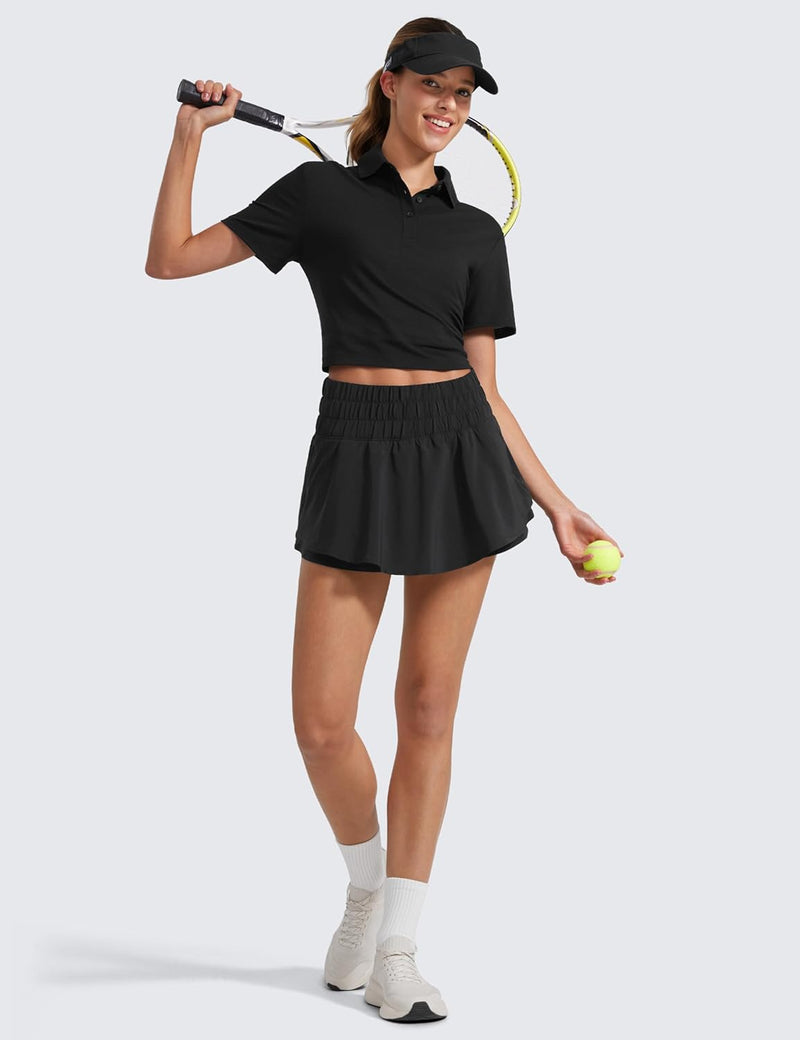 CRZ YOGA Women's High Waisted Flowy Athletic Shorts Ruffle Skirt Wrap Front Liner Workout Running Shorts with Zip Pocket