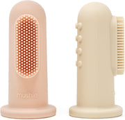 Baby Finger Toothbrush 2-Pack Silicone Finger Brush Infant & Toddler Food Grade Training Aid 100% BPA and chemical-free Babies First Toothbrush Designed in Sweden Blush/Shifting Sand - Blush/Shifting Sand