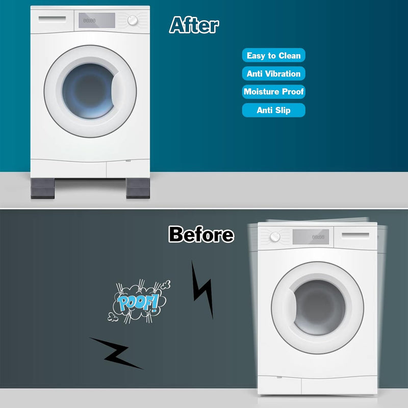 Sakolla Anti Vibration Pads for Washing Machine - Double Heighten Washer and Dryer Pedestals High Hard Wearing Square Rubber Foot Pads, Noise Cancelling and Shock Support Protects Pedestals