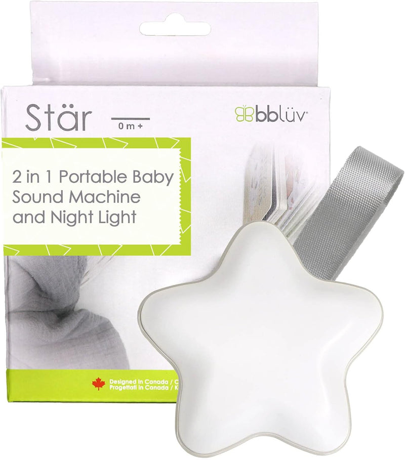Bblüv - Stär Portable Night Light Kids & Baby Sound Machine 2 in 1 15 Songs Calming White Noise Machine Heartbeat or Waves Sound Auto Shut-Off Timer Adjustable Volume Ideal for Nursery