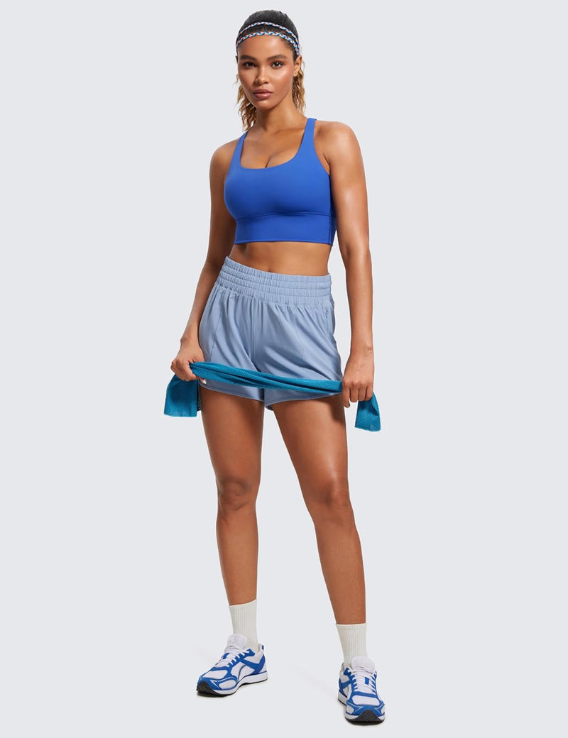 CRZ YOGA Womens Strappy Longline Sports Bra - Medium Impact Criss Cross Yoga Padded Bras Workout Crop Top