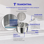 Tramontina Since 1911, 9-Piece Tempo Tri-Ply Base Stainless Steel Cookware Set with Glass Lids, Pots and Pans Kitchen Set, Induction-Ready, Oven-Safe, Dishwasher-Safe 37240028