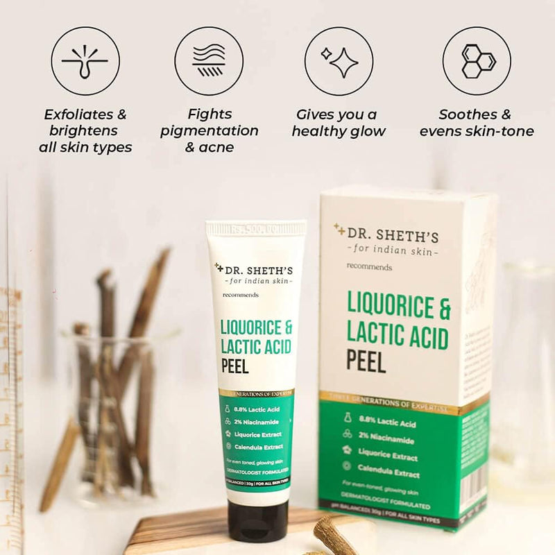 Liquorice & 8.8% Lactic Acid (AHA) Chemical Peel For Even-Toned, Glowing Skin With 2% Niacinamide, Calendula Extract, AHA Peeling Solution For Face, Chemical Exfoliator For Unisex, 30g