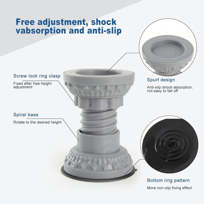 NALACAL Anti Vibration Pad for Washing Machine, Washer Dryer Non Slip Shock Noise Cancelling Foot Mat, Adjustable Anti Walking Stabilizer Refrigerator Support Rubber Foot Pad Pedestals (Set of 4)