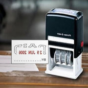 MARKQ Paid Stamp with Date, Self Inking Stamp for Office Business Supplies, Red Ink Date and Blue Text
