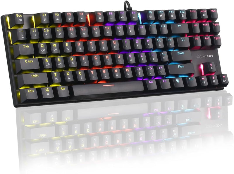 GAMEON DOMINION GO21KM-B RGB Wired Keyboard & Mouse Combo Full-Size English/Arabic Layout, Multi-Zone Rainbow Backlighting, Ergonomic Design, USB Wired Connectivity - Black KENORA | TKL | 80% | 87-Key | Mechanical Keyboard | RGB | Red Switch