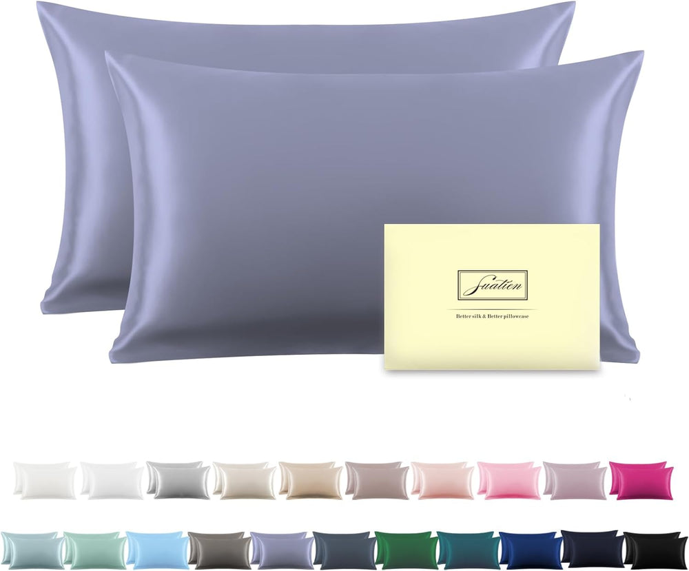 Suatien Mulberry Silk Pillowcase for Hair and Skin Pillow Case with Hidden Zipper Soft Breathable Smooth Cooling Silk Pillow Covers for Sleeping (Haze Blue, King20"X 36")