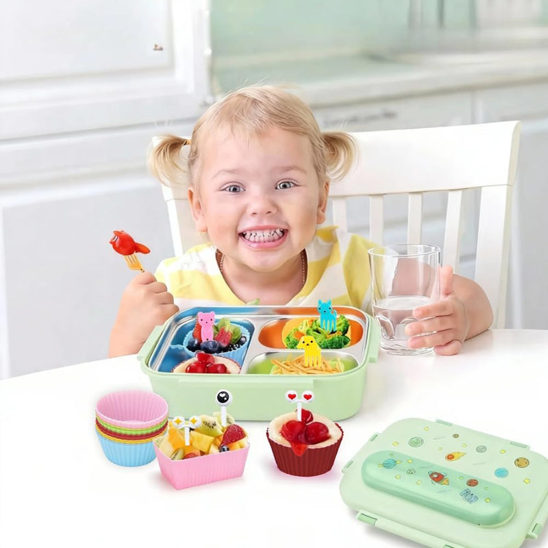 60 PCS Silicone lunch box dividers, reusable bento accessories, silicone cupcake liners, children's bento box accessories with forks, used for school, work, and travel
