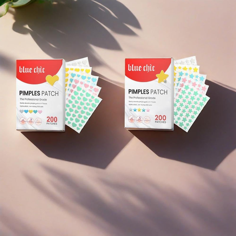 DWUENT Star & Heart Hydrocolloid Acne Patches 400pcs - Cute Colorful Pimple Dots with 2 Travel Boxes, Fashion Skincare for Blemish Care