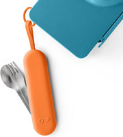 OmieBox Travel Utensil Set Fork and Spoon with Case for Easy Travel Stainless Steel Fork and Spoon (Blue) - Orange