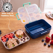 Eazy Kids 3 Compartment Stainless Steel bento Lunch Box - Space out 800ml - Blue