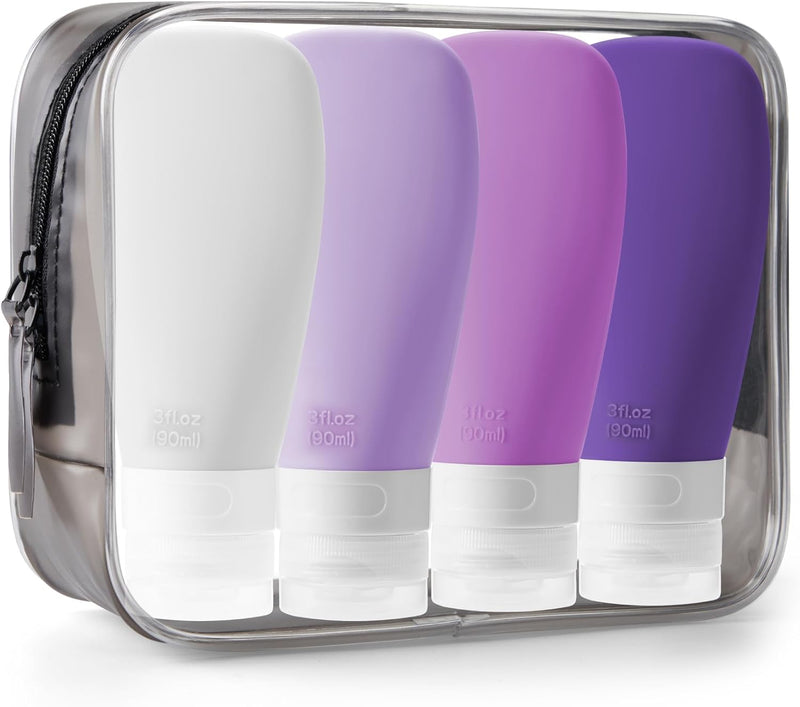 INSFIT Portable Travel Bottles, INSFIT TSA Carry On Approved Toiletries Containers, 60ml Leak Proof Squeezable Silicone Tubes, Refillable Travel Accessories for Shampoo Body Wash Liquids 4 PacK